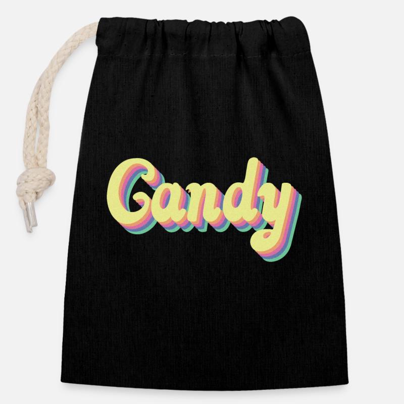 CANDY vintage design - Verschließbarer Geschenkbeutel aus Baumwolle (14x20cm) - Schwarz