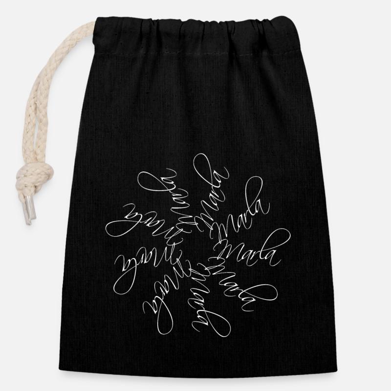 Marla Name Name Mandala - Closable cotton gift bag (14x20cm) - black