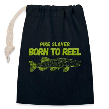 Pike Slayer Fishing Life – Born to Reel - Closable cotton gift bag (14x20cm) - navy - Front