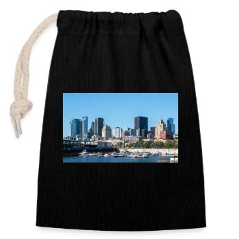 Panoramablick auf die Skyline von Montreal vom Hafen aus - Verschließbarer Geschenkbeutel aus Baumwolle (14x20cm) - Schwarz - Vorne