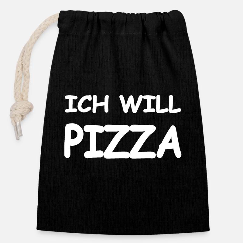 Pizza - Verschließbarer Geschenkbeutel aus Baumwolle (14x20cm) - Schwarz