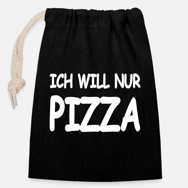 Pizza - Verschließbarer Geschenkbeutel aus Baumwolle (14x20cm) - Schwarz