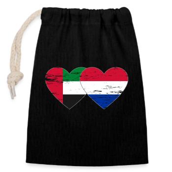 Émirats arabes unis Hollande Drapeau Coeur - Sac cadeau en coton avec cordon (14 x 20 cm) - noir - Devant