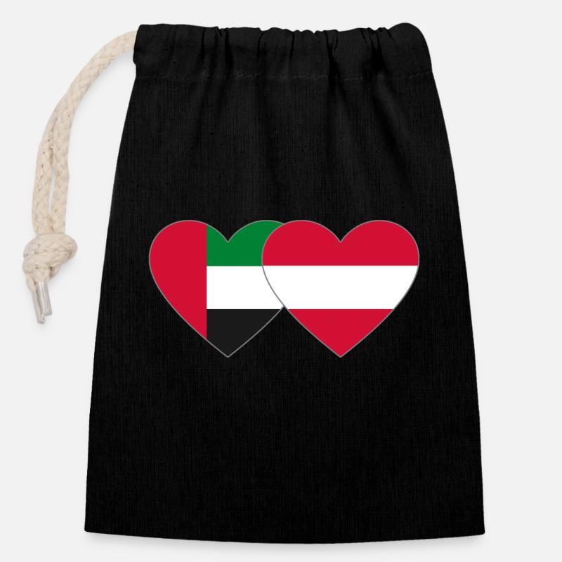 Vereinigte Arabische Emirate Österreich Herz - Verschließbarer Geschenkbeutel aus Baumwolle (14x20cm) - Schwarz