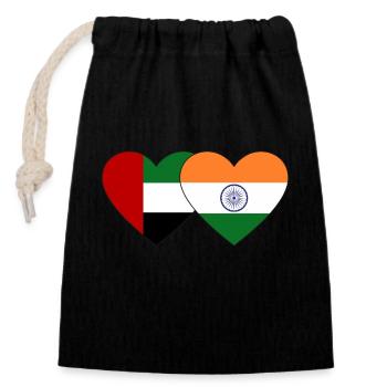 Vereinigte Arabische Emirate Indien Flagge Herz - Verschließbarer Geschenkbeutel aus Baumwolle (14x20cm) - Schwarz - Vorne