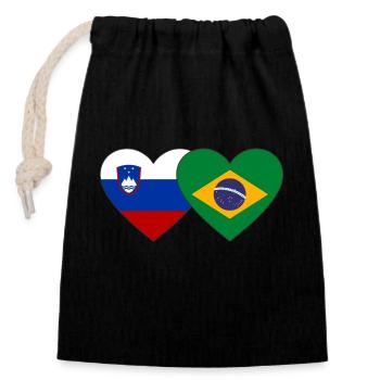 Slowenien Brasilien Flagge Herz - Verschließbarer Geschenkbeutel aus Baumwolle (14x20cm) - Schwarz - Vorne