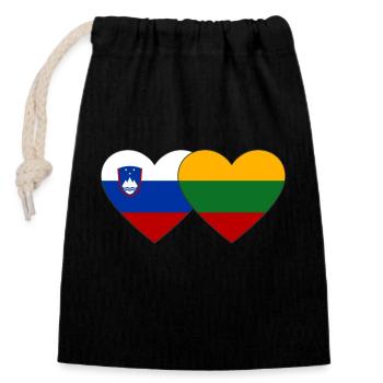 Slovenia Lithuania Flag Heart - Closable cotton gift bag (14x20cm) - black - Front