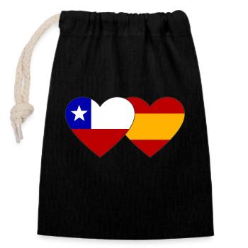 Chile Spanien Flagge Herz - Verschließbarer Geschenkbeutel aus Baumwolle (14x20cm) - Schwarz - Vorne