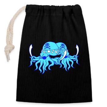 2 Böse Kraken Pirat Kopffüßer Oktopus Tintenfische - Verschließbarer Geschenkbeutel aus Baumwolle (14x20cm) - Schwarz - Vorne