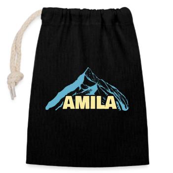 Geschenk für Amila - Verschließbarer Geschenkbeutel aus Baumwolle (14x20cm) - Schwarz - Vorne