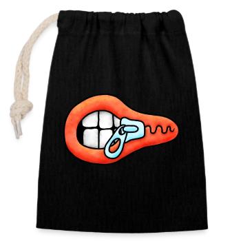 Zipper Mouth Illustration - Closable cotton gift bag (14x20cm) - black - Front