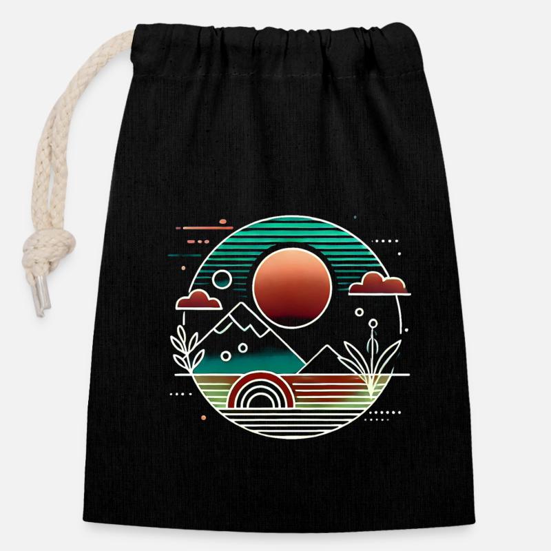 Coucher de soleil comme si l’IA le faisait - Sac cadeau en coton avec cordon (14 x 20 cm) - noir