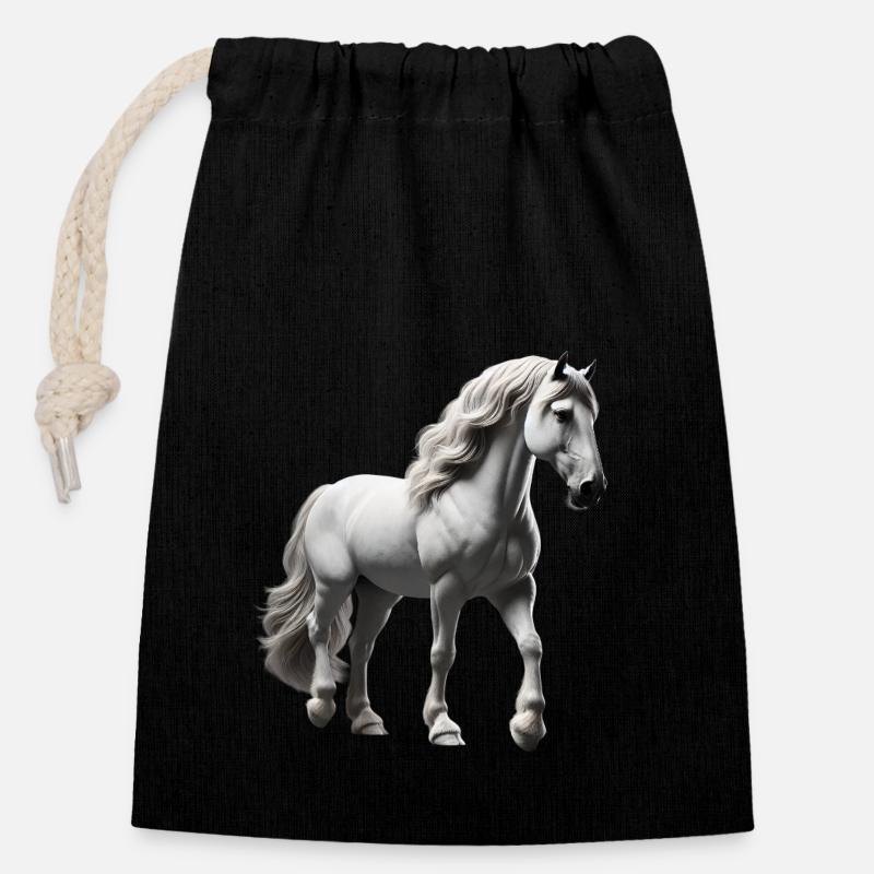 Horse Grey White - Closable cotton gift bag (14x20cm) - black