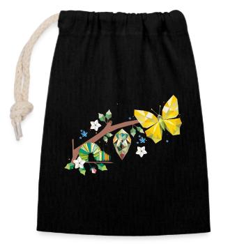 De la chenille au papillon - cycle de vie - Sac cadeau en coton avec cordon (14 x 20 cm) - noir - Devant