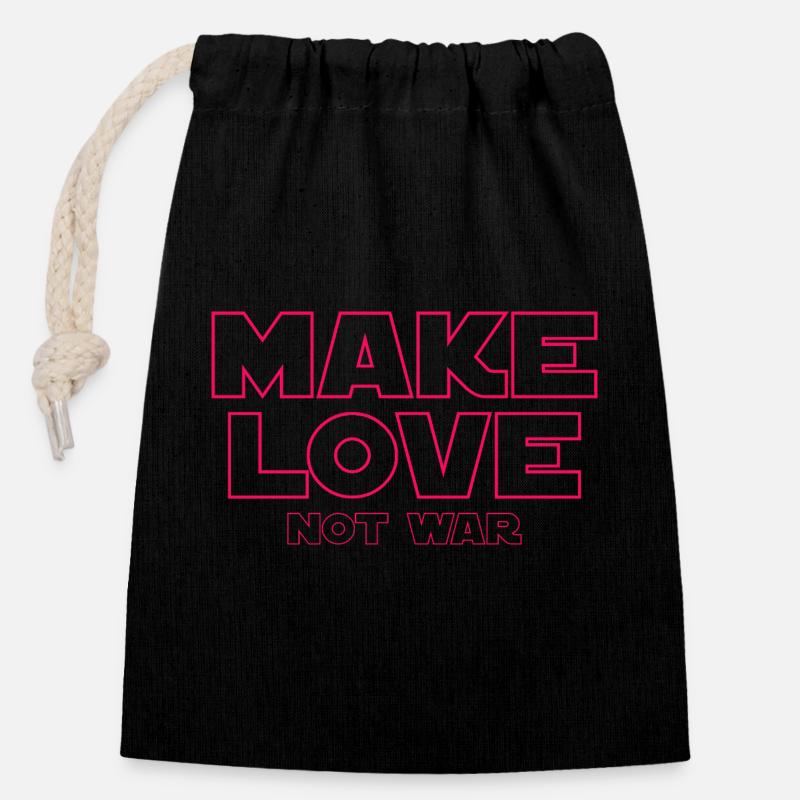 MAKE LOVE NOT WAR - Closable cotton gift bag (14x20cm) - black