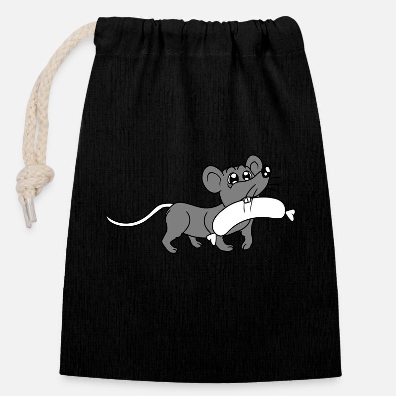 Souris grosse saucisse manger faim saucisse grillades - Sac cadeau en coton avec cordon (14 x 20 cm) - noir