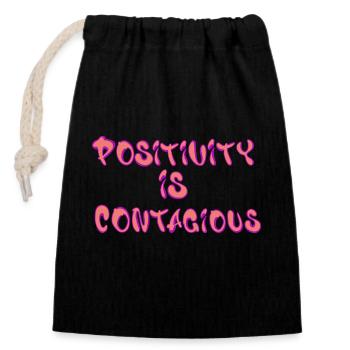 La positivité est contagieuse – Répandez de bonnes vibrations - Sac cadeau en coton avec cordon (14 x 20 cm) - noir - Devant