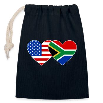 États-Unis, Afrique du Sud, drapeau, forme de coeur - Sac cadeau en coton avec cordon (14 x 20 cm) - bleu marine - Devant