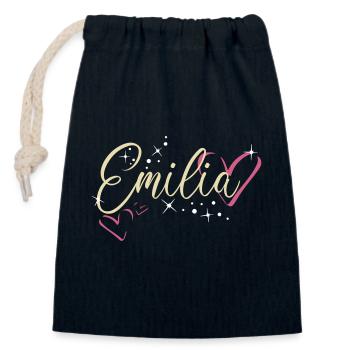 Emilia Nom Prénom Calligraphie Coeur - Sac cadeau en coton avec cordon (14 x 20 cm) - bleu marine - Devant
