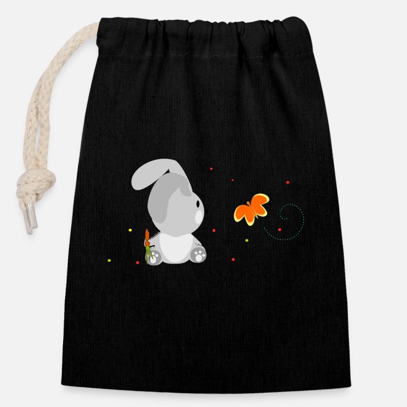 The Rabbit and the Butterfly - Closable cotton gift bag (14x20cm) - black