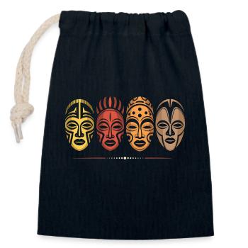 Masque africain - Sac cadeau en coton avec cordon (14 x 20 cm) - bleu marine - Devant