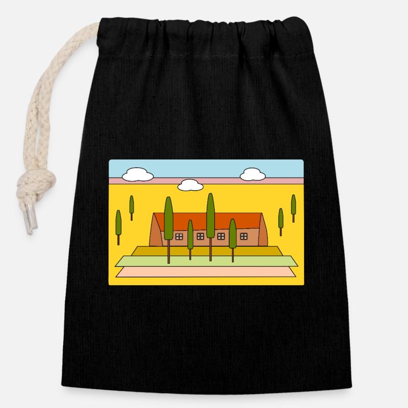 Landscape with cypress trees - Closable cotton gift bag (14x20cm) - black