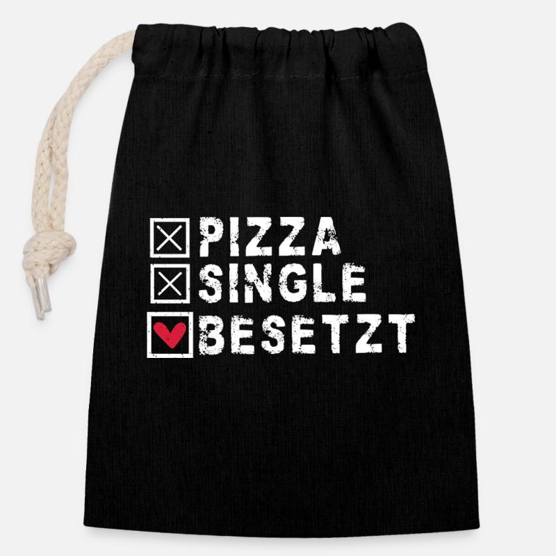 Pizza single besetzt - Verschließbarer Geschenkbeutel aus Baumwolle (14x20cm) - Schwarz