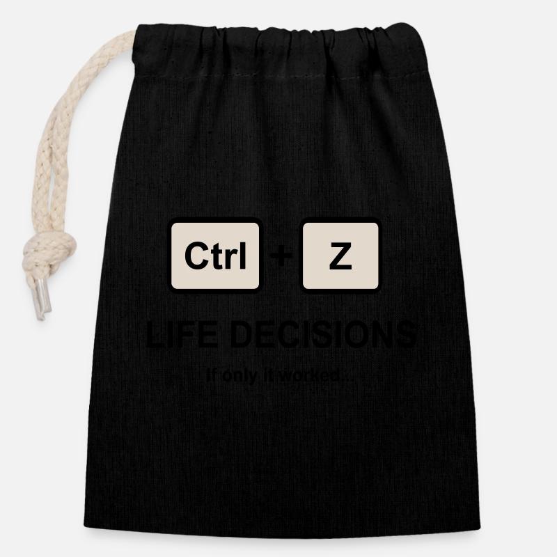 Ctrl + Z Décisions de vie - Sac cadeau en coton avec cordon (14 x 20 cm) - noir
