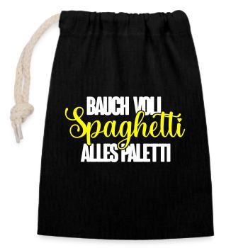 Bauch voll Spaghetti alles paletti - Verschließbarer Geschenkbeutel aus Baumwolle (14x20cm) - Schwarz - Vorne