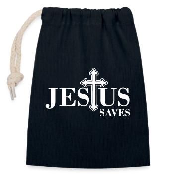 Jésus sauve - Sac cadeau en coton avec cordon (14 x 20 cm) - bleu marine - Devant