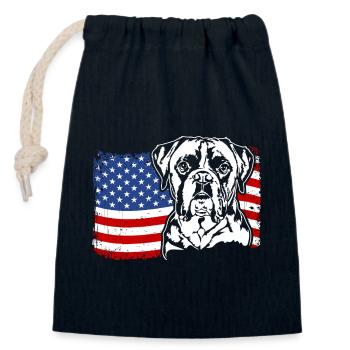 Boxer US Amérique Drapeau Chiens Chien Wilsigns - Sac cadeau en coton avec cordon (14 x 20 cm) - bleu marine - Devant