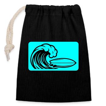 Surfboard Wave - Closable cotton gift bag (14x20cm) - black - Front