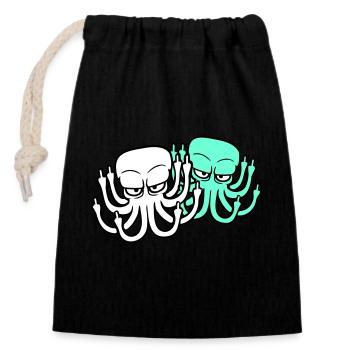 2 Oktopus Mittelfinger Beleidigung Fuck Off Team - Verschließbarer Geschenkbeutel aus Baumwolle (14x20cm) - Schwarz - Vorne