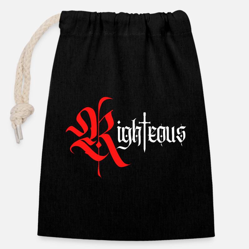 Gothic Righteous Design mit Schwert mit weißem Text - Verschließbarer Geschenkbeutel aus Baumwolle (14x20cm) - Schwarz
