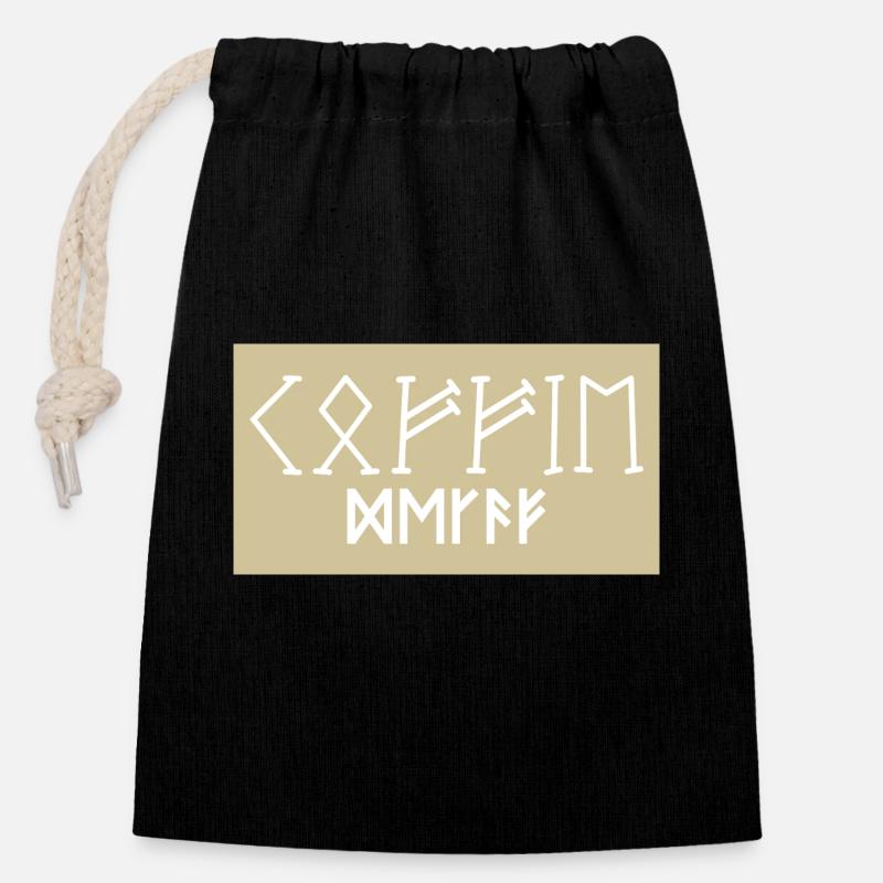 Label Koffie Decaf in Runes - Closable cotton gift bag (14x20cm) - black