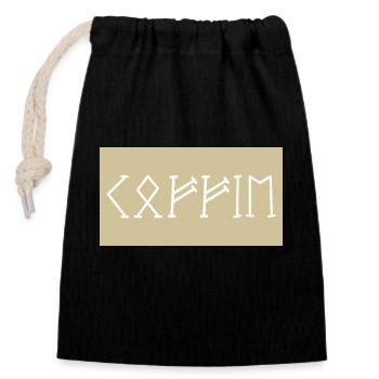 Label 'Koffie' in Runes - Closable cotton gift bag (14x20cm) - black - Front