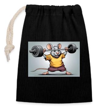 Kraftmaus beim Krafttraining - Verschließbarer Geschenkbeutel aus Baumwolle (14x20cm) - Schwarz - Vorne