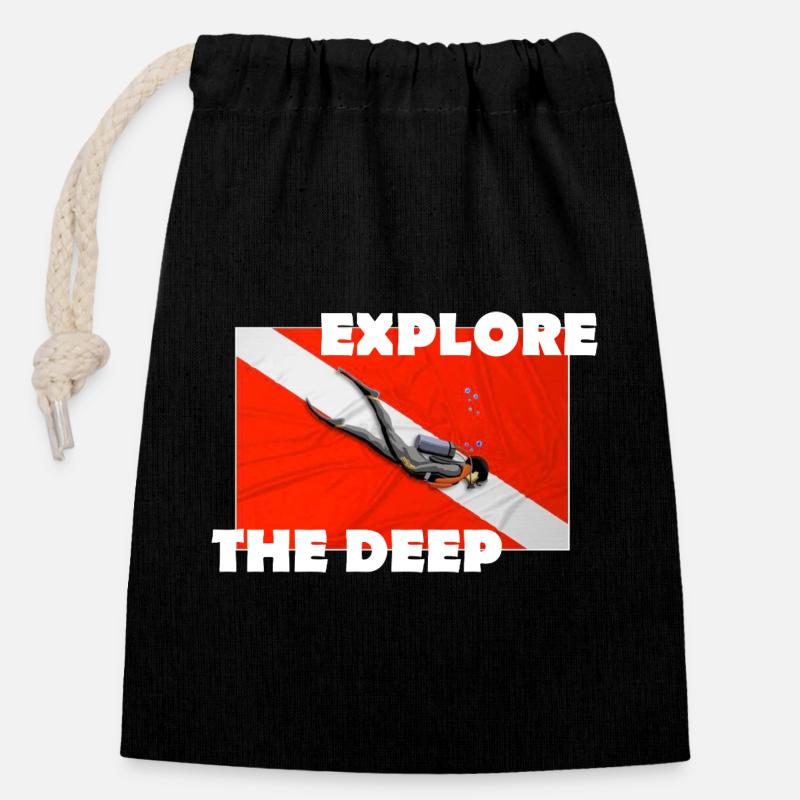 EXPLORE THE DEEP - Closable cotton gift bag (14x20cm) - black