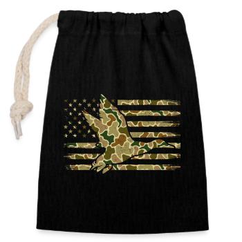 Canard Camo Drapeau US Sauvagine Scène patriotique - Sac cadeau en coton avec cordon (14 x 20 cm) - noir - Devant