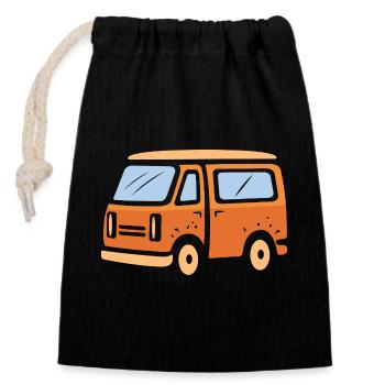 Retro Camper Van Cartoon Illustration - Closable cotton gift bag (14x20cm) - black - Front