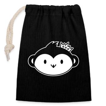 Monkey Crown – Cute Monkey Head with Crown - Closable cotton gift bag (14x20cm) - black - Front
