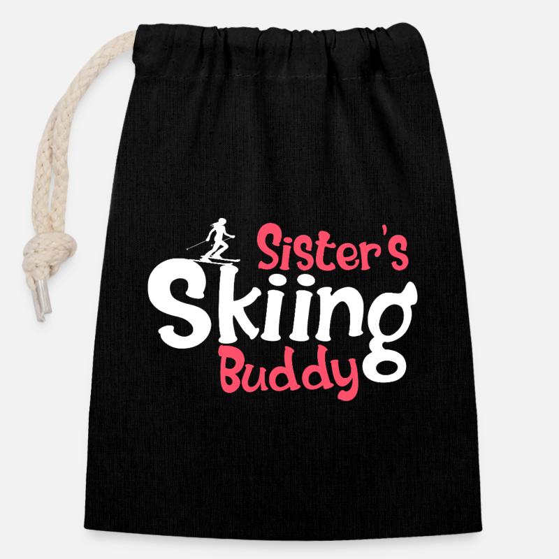 Funny Ski Lovers Graphic for Sisters - Closable cotton gift bag (14x20cm) - black