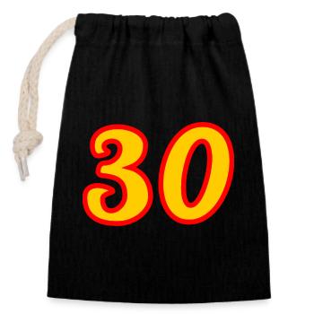 30. 30 YEARS. 30th ANNIVERSARY. 30 YEARS ANNIVERSARY. - Closable cotton gift bag (14x20cm) - black - Front
