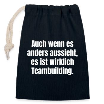Despite appearances: Teambuilding saying - Closable cotton gift bag (14x20cm) - navy - Front