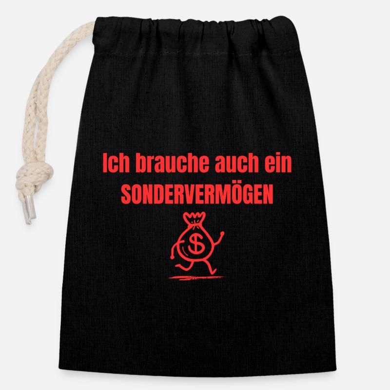 Ich brauche auch ein Sondervermögen - Verschließbarer Geschenkbeutel aus Baumwolle (14x20cm) - Schwarz