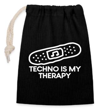 Techno est mon patch de thérapie - Sac cadeau en coton avec cordon (14 x 20 cm) - noir - Devant
