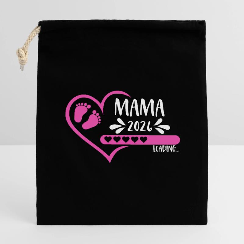 Mama 2026 loading Herz Version Mädchen pink rosa Verschließbarer Geschenkbeutel aus Baumwolle (14x20cm)