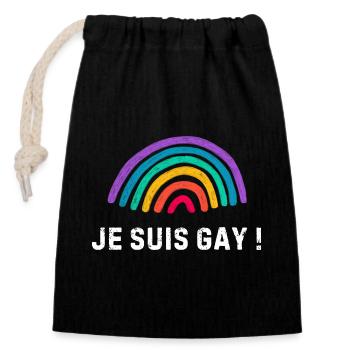 Je suis gay – arc-en-ciel fierté LGBTQ+ - Sac cadeau en coton avec cordon (14 x 20 cm) - noir - Devant