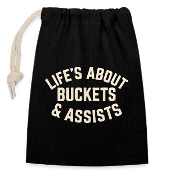 Basketball Life's About Buckets And Assists Baller - Closable cotton gift bag (14x20cm) - black - Front