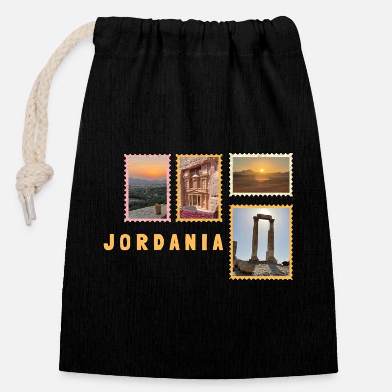 Jordanien Collage - Verschließbarer Geschenkbeutel aus Baumwolle (14x20cm) - Schwarz